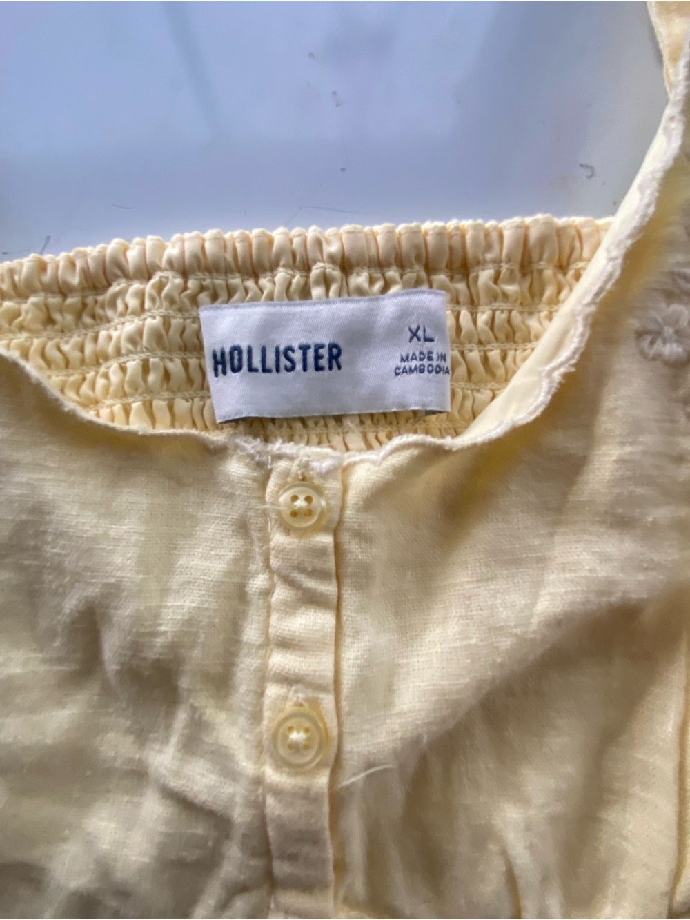 Hollister Pale Yellow Smocked Button-Front Top